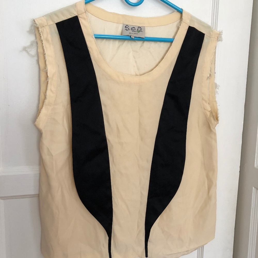 Sea NY silk sleeveless tank with black lapels